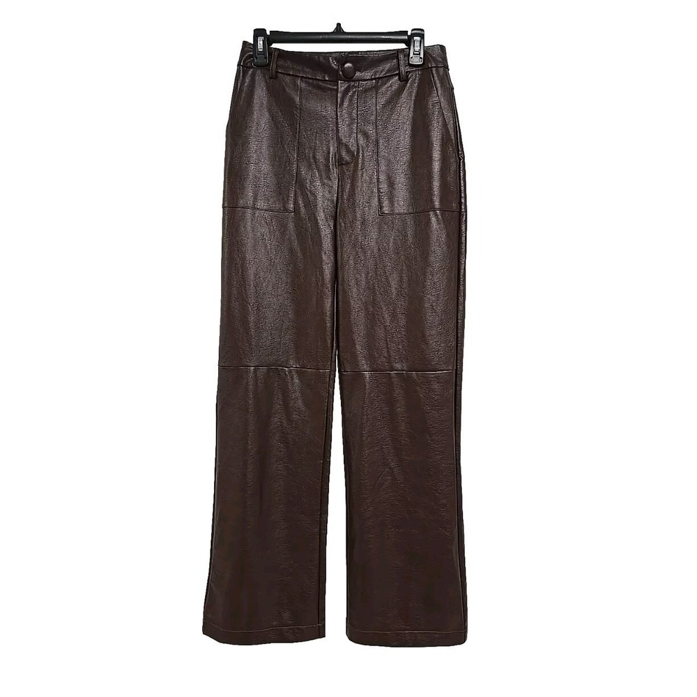4th & Reckless Brown Faux Leather Wide Leg Patch Pocket Pants Women's Size M